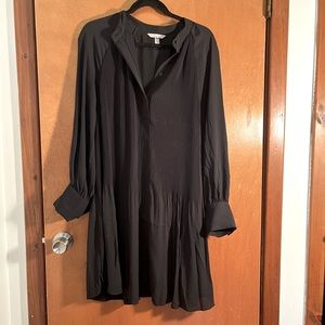 H&M Long sleeve pleated black dress